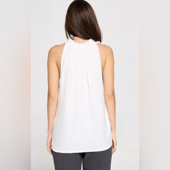 Joie Cotton Gauze Ruffle Collar White Sleeveless
Top Small - Picture 2 of 10